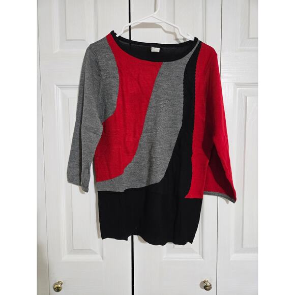 Salon Studio small women's 3/4 sleeve black red and gray sweater - Picture 1 of 6